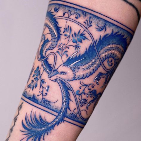 Studio Ghibli Haku Dragon, Ghibli Haku Dragon, Studio Ghibli Haku, Dragon Forearm Tattoo, Ghibli Haku, Paisley Tattoo Design, Blue Dragon Tattoo, Haku Dragon, Blue Ink Tattoos