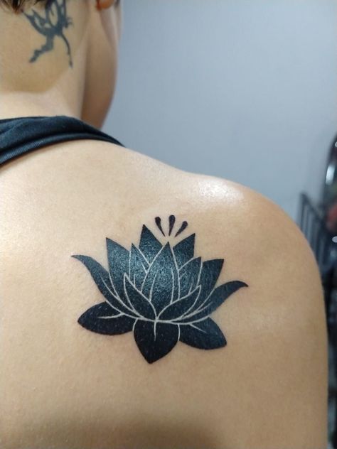 Small Black Cover Up Tattoos For Women, Coverup Chest Tattoos For Women, Black Lotus Tattoo Design, Black Lotus Flower Tattoo Cover Up, Dark Lotus Tattoo, Lotus Cover Up Tattoo, Cover Up Tattoo Mujer, Black Lotus Flower Tattoo, Small Coverup Tattoo