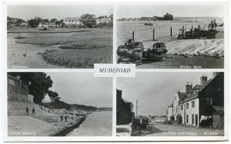 Multiview showing Mudeford and the Avon Run, Avon Beach, and Dutch Cottages. Judges Ltd, Hastings. Handwritten note dated 1985. Christchurch Dorset, New Farm, New Forest, Bournemouth, Christchurch, Hampshire, Surfing, Places To Visit, Cottage