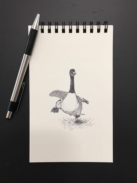 Mother Goose Drawing, Duck With Knife Tattoo, Silly Goose Drawing, Duck With Knife, Goose Drawing, Goose Tattoo, Henn Kim, Duck Tattoos, Crane Tattoo