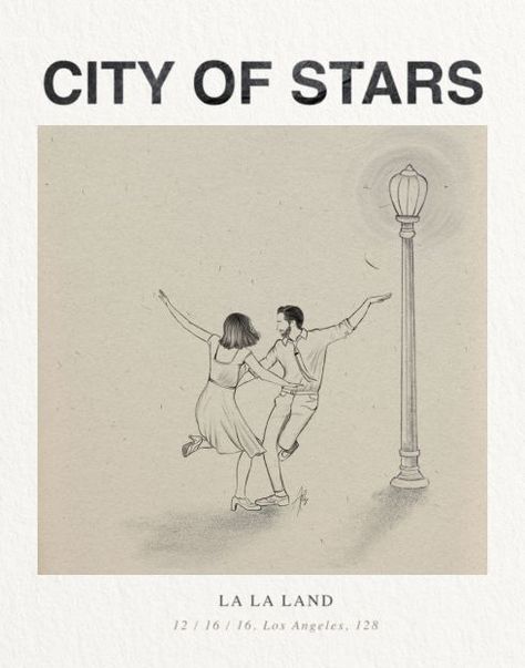 drawing of main characters from la la land dancing to city of stars with a lamp post on a white poster Lala Land Poster, La La Land Art, Here's To The Fools Who Dream, City Of Stars, Lala Land, Drawing Poster, Dorm Posters, Movie Poster Art, Bedroom Posters