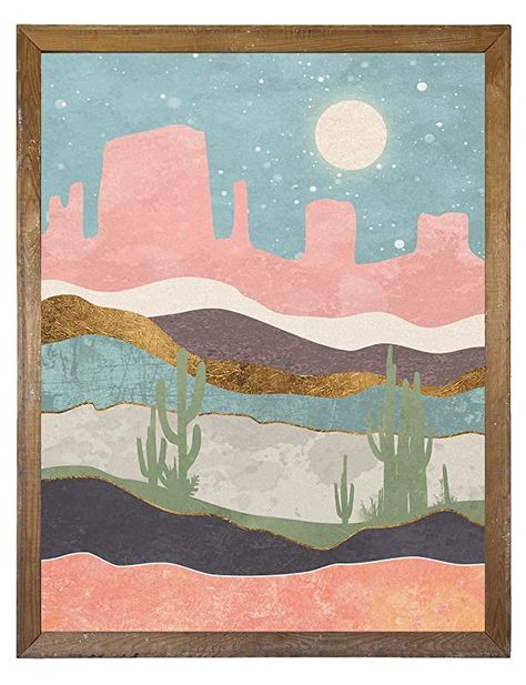 Vintage Desert Decor, Pastel Retro Room, Pink Desert Bedroom, Desert Abstract Art, Minimalist Art Style, Sage Green And Pink Living Room, Desert Bedroom Decor, Boho Mountain Art, Cactus Room Decor