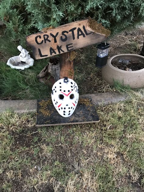 Diy Jason Halloween Decorations, Freddy Krueger Party Decoration, Camp Crystal Lake Theme Party, Camp Crystal Lake Party Ideas, Freddy Vs Jason Halloween Decorations, Friday 13 Party Ideas, Friday The 13 Birthday Party, Friday The Thirteenth Party Ideas, Jason Themed Birthday Party