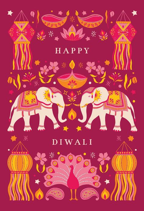 Diwali Celebration - Diwali Card (Free) | Greetings Island Canvas Boho Art, Diwali Illustration, Winter Holidays Around The World, Diwali Painting, Diwali Drawing, Diwali Card, Boho Art Painting, Holi Poster, Diwali Poster