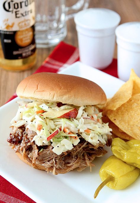 Apple Cider and Brown Sugar Pulled Pork is made using the Instant Pot, an electric pressure cooker. The sauce is both sweet and savory but without tomato and it's divine! Cider Pulled Pork, Apple Cider Pulled Pork, Pork Barbecue, Colorado Food, Barbecue Pulled Pork, Pork Sandwiches, Barbecue Pork, Pork Sandwich, Instapot Recipes