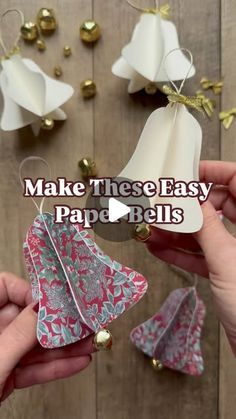 Melanie Lissack Interiors on Instagram: "DIY folded paper bells 🔔 - A quick, simple and easy paper craft to create stylish and elegant Christmas tree decorations and ornaments!

All you need to do is cut out five bell shapes all the same size. You can download a free bell template on my blog today (simply click the link in my profile or the my link in stories which will be added to my highlights). 

Fold the bells down the middle before layering the pieces of paper one on top of each other, secured with glue. Add some glue along the spine to secure a loop of thread in order to be able to hang your decoration, and add a craft bell at the base. A mini bow on top completes the look!

For those of you who want more detailed instructions, there’s a full tutorial on how to make these Christmas Christmas Bells Ornaments, Xmas Bells Diy Ornaments, Bell Making Ideas, Christmas Paper Folding Crafts, Christmas Crafts With Bells, How To Make Bells For Christmas, Decorating With Christmas Bells, Christmas Bell Diy, Xmas Arts And Crafts For Kids