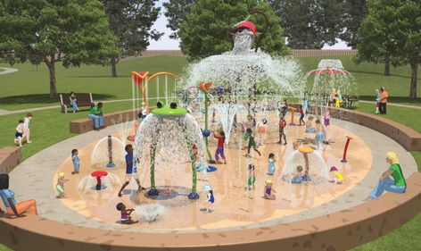 Indoor Splash Pad, Splash Pad Design, Splash Pad Ideas, Splash Pad Backyard, Water Park Ideas, Kids Outdoor Playground, Spray Park, Taman Air, Backyard Kids Play Area