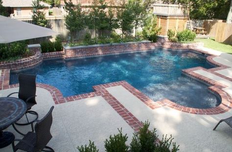 Brick Pool, Pool Patio Designs, Lap Pool Designs, Pool Makeover, Pool Pavers, Family Backyard, Pool Life, Pool Remodel, Cozy Backyard