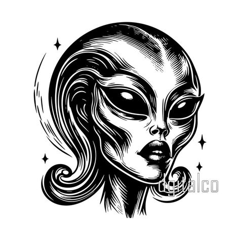 Discover the enigmatic beauty of a Female Alien Face Tattoo Vector. Embrace the allure of the unknown. Perfect for personal and commercial use. Download now! #AlienArt #VectorTattoo #DigitalArt #MysteryArt Alien Lady Tattoo, Alien Tattoo Stencil, Alien Face Tattoo, Female Alien Art, Alien Face Drawing, Female Alien, Alien Vector, Vector Tattoo, Tattoo Vector