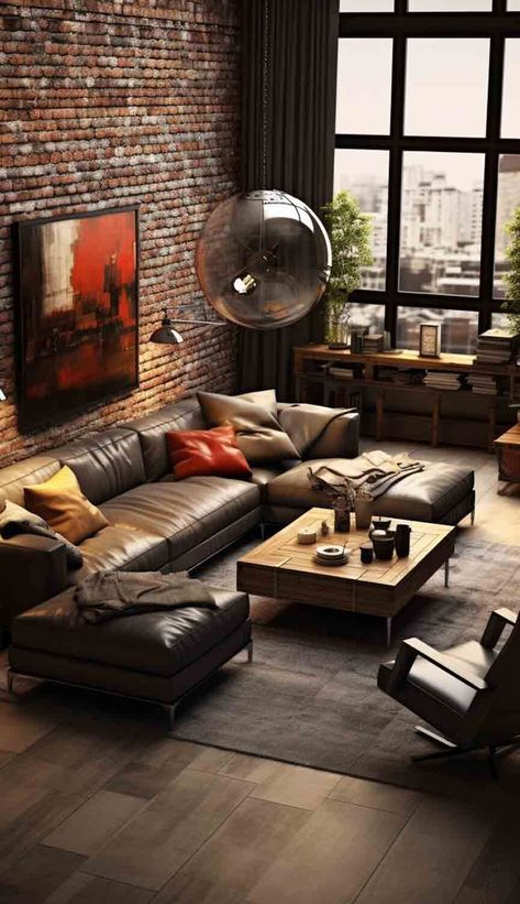 Embrace the raw beauty of exposed brick in a minimalist haven. Clean lines, neutral tones, and modern furnishings create a sophisticated ambiance, marrying simplicity with the warmth of brick. See more on Nymphs Daily Blog. Academic Illustration, Living Room With Exposed Brick, Exposed Brick Living Room, Exposed Brick Apartment, Loft Style Homes, Brick Living Room, Brick Interior, Architecture Engineering, Living Room Setup