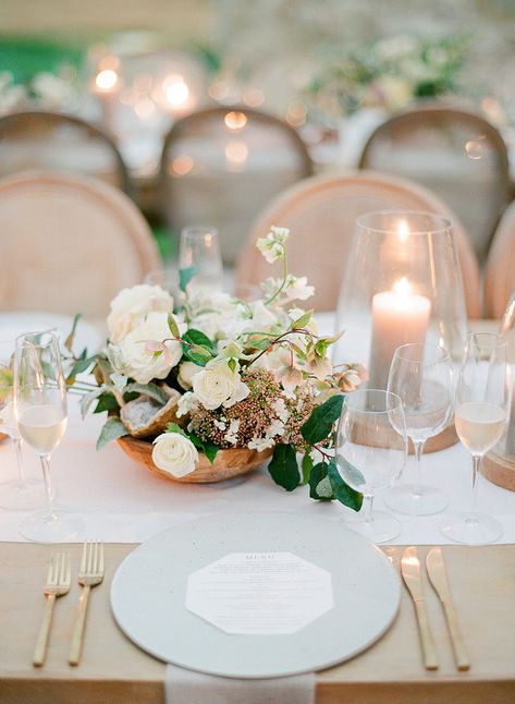 The Most Romantic Pre-Wedding Ceremony We've Ever Seen Joy Proctor, Romantic Vineyard Wedding, Sunstone Villa, White Centerpieces, Centerpiece Inspiration, Ojai Wedding, Romantic Table Setting, Wedding Dress Preservation, Ojai Valley