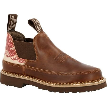 This limited edition women's Georgia Boot Romeo features a brown and paisley lace print. The upper on this Goodyear welt constructed shoe is crafted from a rich brown full-grain leather and paisley lace textile. The inside has a moisture-wicking lining and a removable AMP X-Lite memory foam footbed for comfort. This easy-to-slip-on casual shoe features nylon pull tabs and stretchable gore panels for a customizable fit. The oil and slip-resisting polyurethane outsole has a steel shank for added s Romeo Shoes, Georgia Boots, Lace Print, Pull On Boots, Plaid Fashion, Goodyear Welt, Womens Uggs, Georgia, Casual Shoes