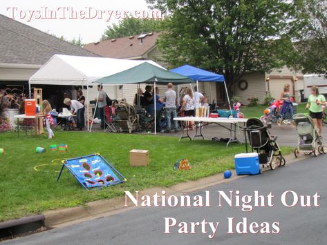 National Night Out Party Ideas Neighborhood Activities, Summer Block Party, Neighborhood Block Party, Neighborhood Party, Painting Station, Dunk Tank, Summer Night Outfit, Bouncy House, Neighborhood Watch