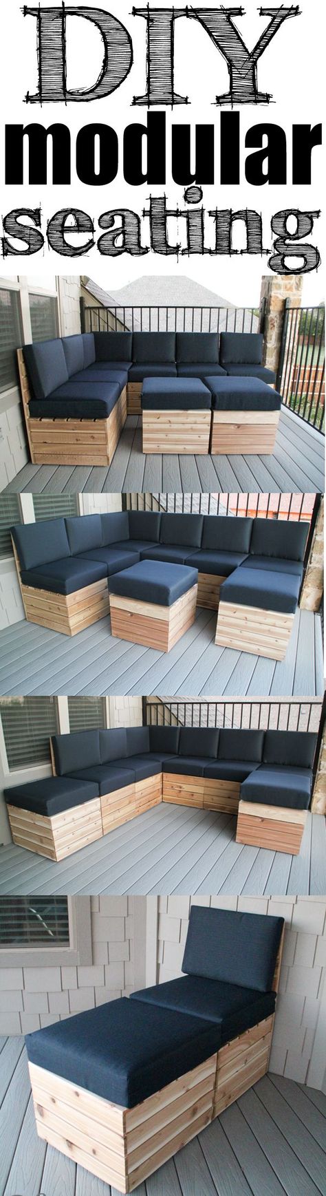 DIY Modular Seating! Easy build and you can build it/arrange it to fit your space! Free Plans! Balkon Decor, Modular Seating, Easy Build, Woodworking Guide, Free Plans, Design Del Prodotto, Pallet Furniture, Furniture Projects, Diy Outdoor