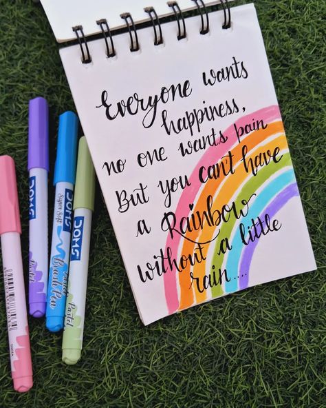 You can't have a rainbow without a little rain 🌈🌧 #calligraphy #motivationcalligraphy #motivation #calligraphyquotes #calligraphyartist Thoughts For Journaling, Beautiful Quotes For Journal, Cute Quotes For Journals, Some Ideas For Diary, Quotes About Self Motivation, Thoughts Motivational Quotes, Motivation Drawing Ideas Life, About Me Dairy Ideas, Best Calligraphy Quotes