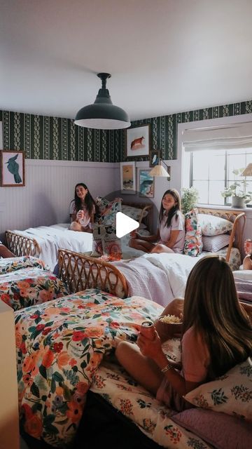 Brooke Christen on Instagram: "Let’s create a fun sleepover room! You might be surprised how many twin beds and or fold away beds you can fit in a room! And the cozy fun bedding from @thecompanystore + @riflepaperco make it extra special!! Comment GUEST for links to everything here 🙌🏻 What’s your favorite Chick Flick?? I compiled the top recommended by you and it’s on the same GUEST post!!" 2 Beds In One Room Ideas Small Bedrooms, 2 Bed In One Room Ideas, Fun Bedding, Sleepover Room, Chick Flick, Twin Beds, Cool Beds, Twin Bed, Guest Post