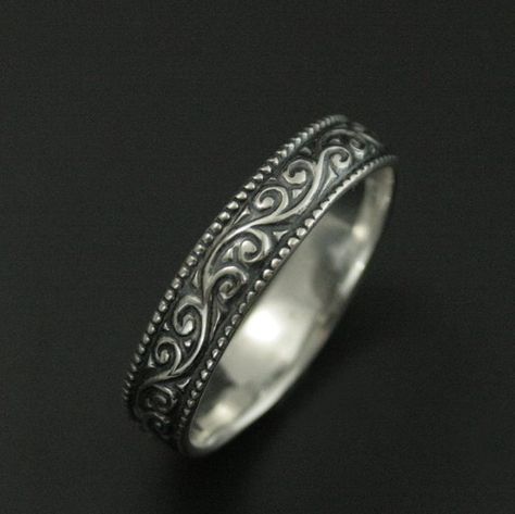 This is a wider, more masculine version of my Flourish le Femme band. Hand forged in solid sterling silver pattern wire, it features a swirling design around the entire outer surface. Measuring nearly 6mm wide by just over 1mm thick, this ring is a wonderful size and weight. It features a Mens Silver Wedding Bands, Wax Seal Ring, Sterling Silver Wedding Band, Palm Coast, Vintage Wedding Band, Stone Bangle, Silver Wedding Bands, Silver Wedding Rings, Silver Band Ring