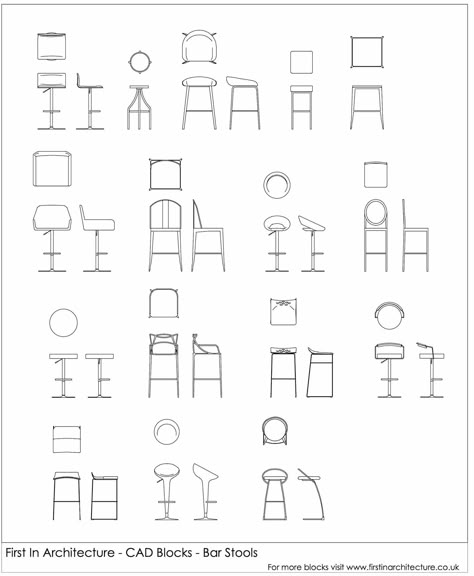 Bar stool CAD Blocks Stool Sketch, Chair Architecture, Chair Bar Design, Kitchen Stool, Bar Chair, Bar Stool, Bar Chairs Design, Cad Blocks Free, Floor Plan Symbols