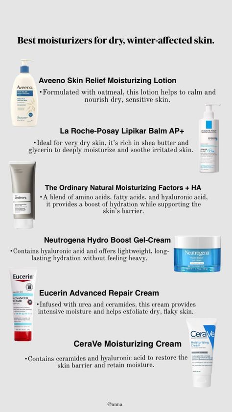 @anna Best Moisturizer For Dry Skin, Aveeno Skin Relief, Neutrogena Hydro Boost, Winter Skin, Best Moisturizer, Dehydration, Moisturizer For Dry Skin, Moisturizing Lotions, Skin Barrier