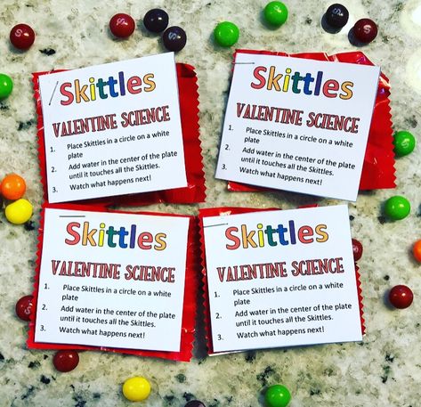 Skittles Valentines, Class Valentines Gifts For Kids, Skittles Science, Class Valentines Gifts, Classroom Valentines Party, Valentine School, Sour Skittles, Science Valentines, Boys Valentines