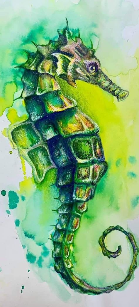 Aquatic Art Drawings, Seahorse Paintings, Mythical Sea Creatures Art, Sea Creatures Drawings, Paintings Of Sea Creatures, Painted Seahorse, Sealife Paintings, Sea Horses Drawing, Seahorse Drawings