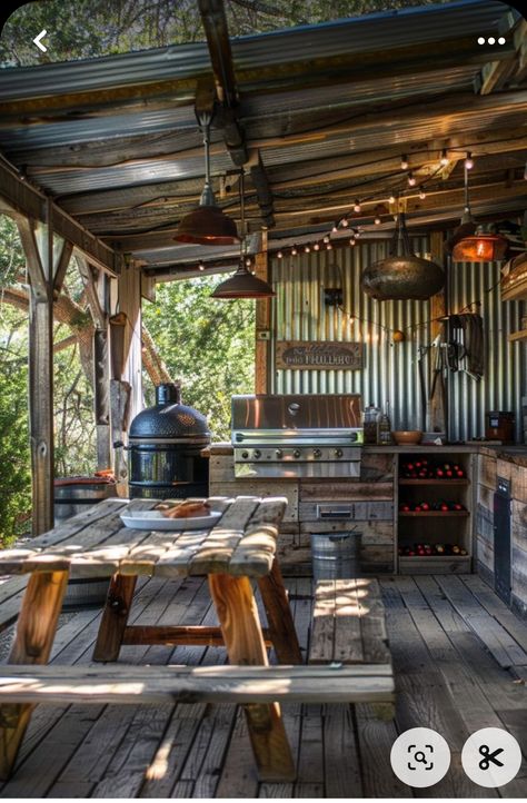 Camping Building Ideas, Outdoor Kitchen Camping, Farm Workshop Ideas, Cook Shack Ideas, Outdoor Cooking Area On A Budget, Bbq Hut Ideas, Bbq Shack Backyard, Cooking Shed, Bbq Shack Ideas