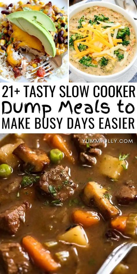 Simplify hectic days with these Tasty Slow Cooker Dump Meals, where a few ingredients and minimal effort lead to deliciously hearty dishes. From savory stews to flavorful shredded chicken entrees, these recipes make busy days a breeze, ensuring a hot and satisfying meal awaits you at the end of the day. Slow Cooker Dump Meals, Creamy Broccoli Cheese Soup, Slow Cooker Dump, Crockpot Dump Recipes, Cheap Family Meals, Slow Cooker Freezer Meals, Slow Cooker Meals, Creamy Broccoli, Easy Crockpot Dinners