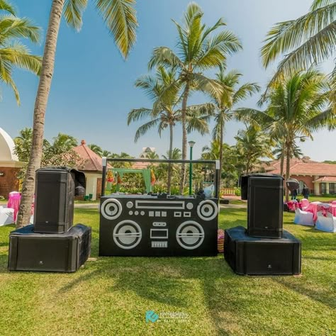 Photo From Avi & Ekta Wedding Goa - By Kabir Event Dj Booth Decor, Wedding Dj Booth, Wedding Dj Setup, Wedding Decor Themes, Dj Console, Wedding Photo Walls, Black Mask Aesthetic, 80s Party Decorations, Event Booth Design