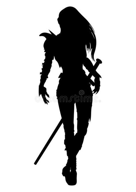 Knight woman silhouette. Stylized silhouette of walking woman warrior with sword , #AFFILIATE, #Stylized, #walking, #warrior, #Knight, #woman #ad Female Warrior Silhouette, Knight Woman, Warrior Silhouette, Female Swordsman, Barbarian Dnd, Female Warrior Illustration, Paper Miniatures, Strong Woman Tattoos, Bookshelf Ideas