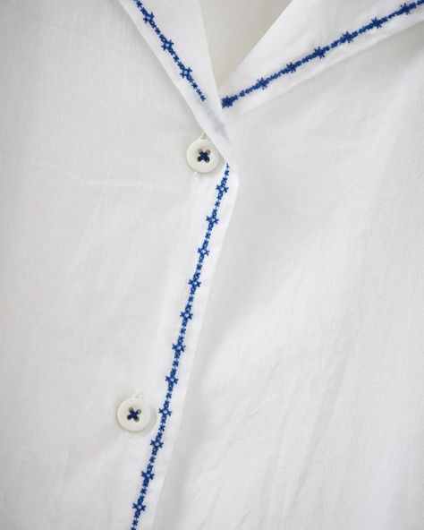 EMBROIDERY | Vintage influences are present throughout the collection, particularly within the exquisite detailing and silhouettes of the garments. Bright white cotton poplin with classic blue embroidery and soft linen pinafore dresses - this collection is a testament to longevity. 🤍💙 . . . #caramellondon #embroidery #exquisite #details #poplin #linen #ss24 #shirting #britishdesign Linen Pinafore, Infinity Earrings, Embroidery Vintage, Blue Tartan, Mens Outfit Inspiration, Sunflower Pattern, Blue Embroidery, Patterned Throw, Vintage Embroidery