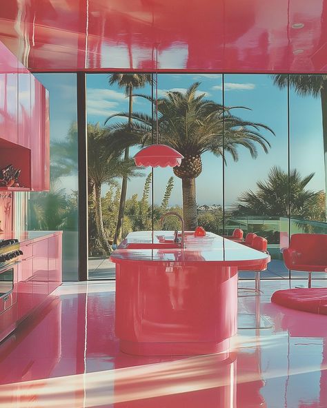 80s Pink Interior, Barbie 80s Aesthetic, Miami 80s Interior, 80s Miami Aesthetic Home, 80s Kitchen Aesthetic, Niki Vibes, 80s Design Interiors, Miami 80s Aesthetic, 80s Decor Interior Design