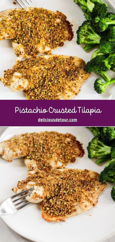 4 Ingredient Pistachio Crusted Tilapia oven baked and ready in 15 minutes #quickandeasymeals #fishrecipes #tilapia Tilapia Oven, Baked Tilapia Recipes, Best Fish Recipes, Crusted Tilapia, Tilapia Recipes, The Hardest Part, Fusion Food, 4 Ingredient, Dinner Appetizers