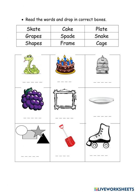 A-e words worksheet Long Vowel Worksheets, Words Worksheet, Active And Passive Voice, Singular And Plural Nouns, Kindergarten Phonics, Kindergarten Phonics Worksheets, Vowel Worksheets, Cvc Word Families, Work Sheet