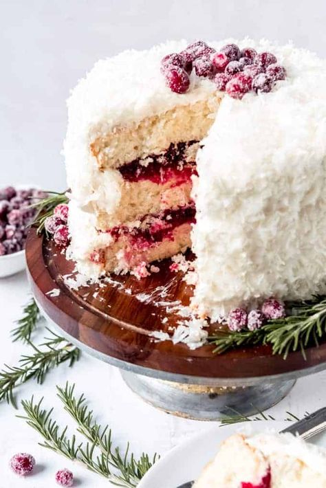 Moist Coconut Cake, Coconut Layer Cake, Cranberry Filling, Sugared Cranberries, Layer Cake Recipes, Buy Cake, Raspberry Filling, Cranberry Recipes, Coconut Cake