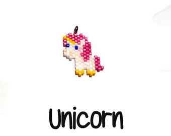 Beaded Unicorn, Brick Stitch Patterns, Pearl City Hawaii, Pony Bead Animals, Seed Bead Projects, Unicorn Earrings, Seed Bead Pattern, Aqua Beads, Beading Crafts