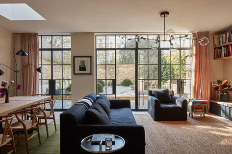 See how Crittall doors, rooflights, and marble decor give this London townhouse sense of spaciousness, light and elegance | Livingetc Wooden Worktops, Victorian Terraced House, Office Images, London Townhouse, Basement Windows, Bathroom Images, Bedroom Images, Modern Lighting Design, Marble Decor