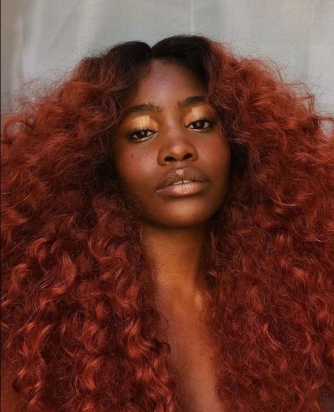 Copper red curls from Sensationnel's Armani Lace Wig. Color T1B/350 Hair Color On Dark Skin, Red Hair On Brown Skin, Red Hair On Dark Skin, Copper Orange Hair, Brownish Red Hair, Dark Ginger Hair, Red Brown Hair Color, Red Copper Hair Color, Copper Red Hair