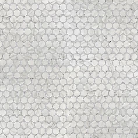 Elida Ceramica Moonstone Penny White Gray 11-in x 13-in Matte Ceramic Penny Round Marble Look Floor and Wall Tile (0.984-sq. ft/ Piece) in the Tile department at Lowes.com Penny Tile Shower Floor, Penny Round Tile Bathroom, Interiors 2024, Penny Tiles Bathroom, Tile Shower Niche, Grey Mosaic Tiles, Penny Floor, Penny Round Mosaic, Grey Floor Tiles