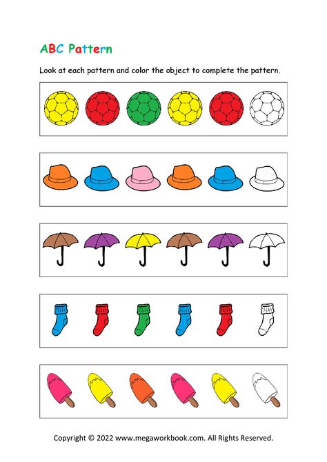 Patterns For Preschool - Patterns For Kindergarten - Pattern Worksheets For Preschool - Pattern Worksheets For Kindergarten - Kindergarten Pattern Worksheet - MegaWorkbook Patterns Worksheets For Preschool, Patterns For Kindergarten, Pattern Worksheets For Preschool, Patterns For Preschool, Cognitive Worksheets, Growing Patterns, Pattern Worksheets For Kindergarten, Patterning Kindergarten, Visual Perception Activities