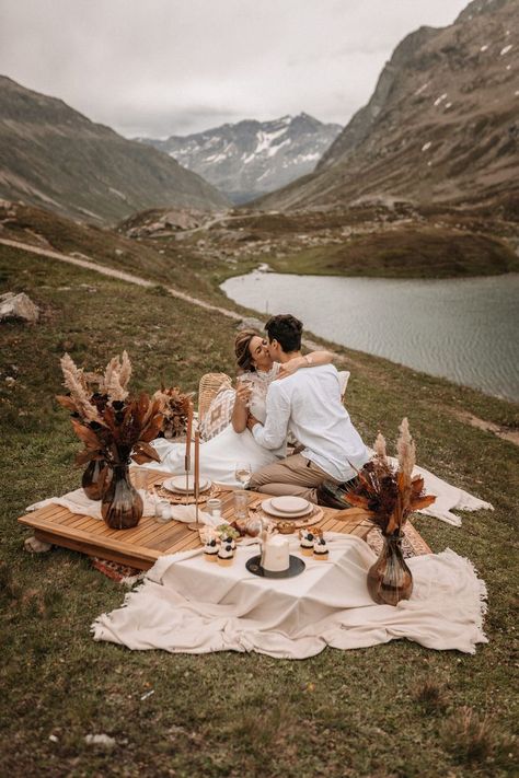 Boho wedding inspiration | Outdoor Wedding Picnic Table Wedding, Iranian Wedding, Swiss Mountains, Romantic Outdoor Wedding, Adventurous Couple, January 5th, Elopement Styling, Rustic Wedding Table, Bride Guide