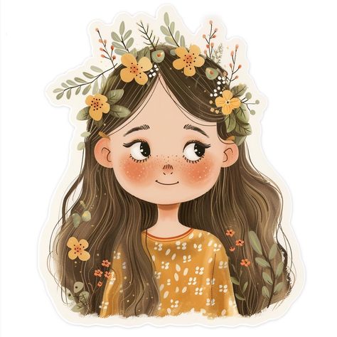 🎁🌟Charming Illustrations with Midjourney Prompts: Follow the Link in my Profile🤩🔗 Flower Crown Illustration, Crown Illustration, Watercolor Art Face, Botanical Flower Art, Chibi Anime Kawaii, Girl Illustration, Girly Drawings, Art Gallery Wallpaper, Cute Paintings