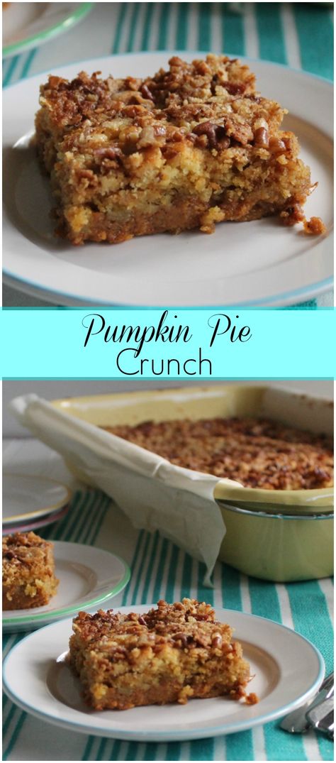 Pumpkin Pie Crunch-a perfect balance between pumpkin and my favorite sweet potato soufflé topping! Sweet Potato Soufflé, Pumpkin Pie Crunch, Sweet Potato Souffle, Savory Pumpkin Recipes, Pumpkin Eater, Pumpkin Treat, Köstliche Desserts, Pumpkin Dessert, Fall Desserts