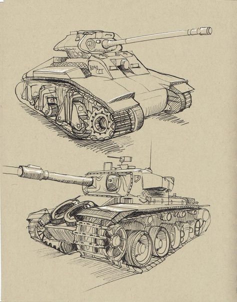 Tanks Concept Art, Ww2 Drawings, Tank Sketch, Sketchy Tank Art, Military Drawing, Tank Tattoo, Anime Tank, Tank Drawing, Ww1 Tank Concept Art