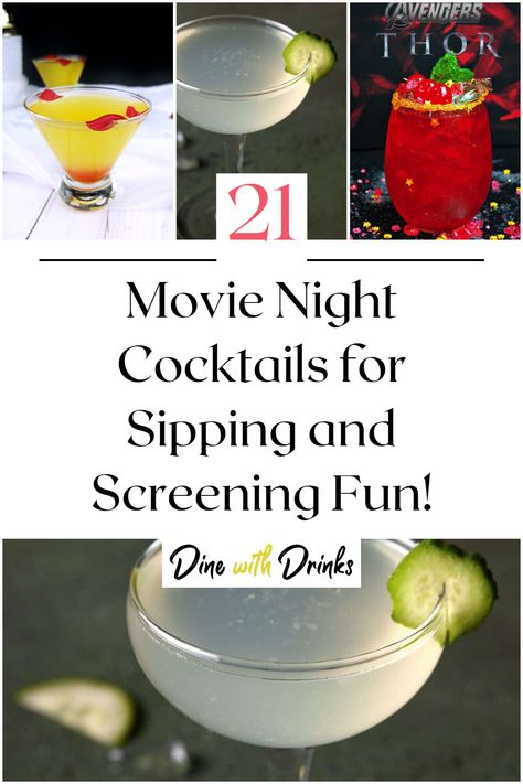 Collage of 4 movie night cocktails. Friday Night Cocktails, Movie Night Cocktails, Movie Night Drinks, Movie Themed Cocktails, Movie Cocktails, 21 Movie, Cocktail Movie, Bridesmaids Movie, Cozy Movie Night