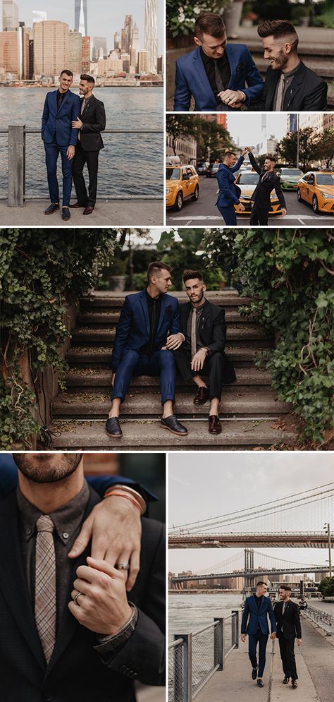 Gay Men Wedding Photography Poses, Men Couple Photoshoot, Gay Couple Wedding Photo Ideas, Lgbtq Engagement Photos, Lgbt Engagement Photos, Gay Men Photography Poses, Male Couple Pose Reference, Queer Engagement Photos, Gay Couple Poses