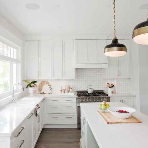 Two years ago Christine and Chris and their three children moved across the country in search of a more relaxed lifestyle. They chose Vancouver out of their love for the ocean and mountains and while… White Kitchen Renovation, White Kitchen Lighting, Love It Or List It, Jillian Harris, Kitchen Lighting Ideas, Brushed Nickel Hardware, White Kitchen Design, White Kitchens, Kitchen Farmhouse