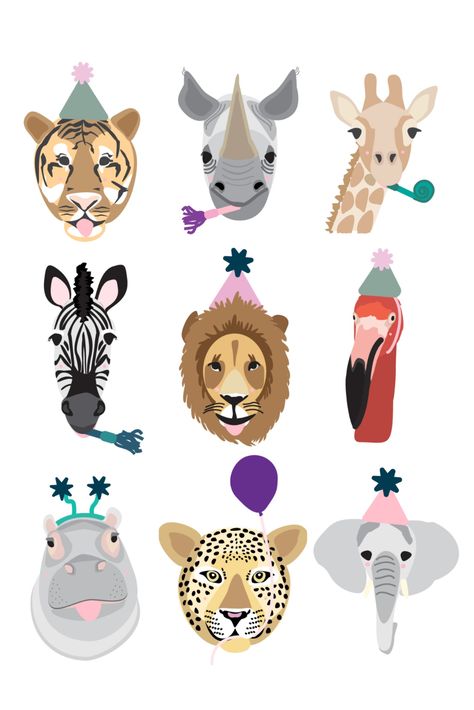 Love fun and unique artwork for your kiddos' playroom, nursery, or next celebration? Stop on by our Etsy shop at Mae June Designs Co. - more design collections coming soon! All Animals Together, Zoo Animal Themed Birthday Party, Animals Together, Animal Themed Birthday Party, Animal Party Theme, Animal Theme Birthday, Crazy Animals, Birthday Painting, Jungle Theme Birthday