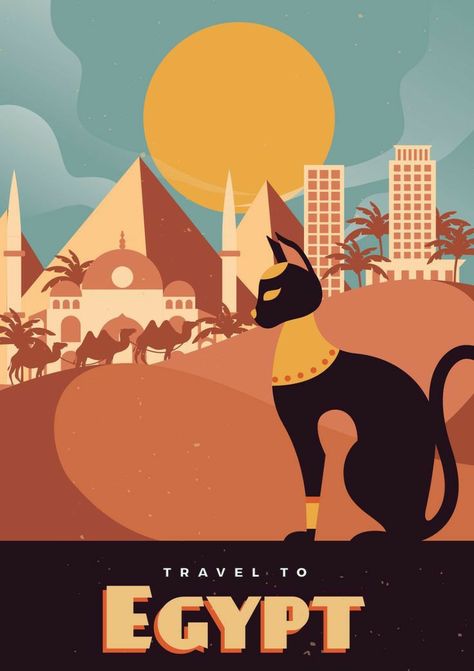 Egypt Poster Design, Tourism Egypt, Egyptian Poster, Country Poster, Egypt Poster, Egyptian Decor, Landmark Poster, Egyptian Cats, Poster Travel