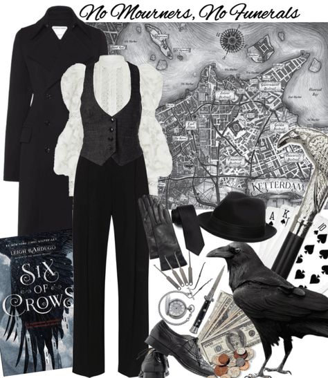 Kaz Brekker Costume, Six Of Crows Outfit Aesthetic, Fancy Academia Outfit, Academia Goth Outfit, Six Of Crows Clothes Aesthetic, Crow Outfit Aesthetic, Kaz Brekker Outfit, Casinocore Outfit, Six Of Crows Inspired Outfits