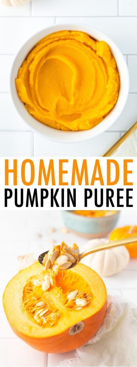 Can't find canned pumpkin? No worries. Making your own pumpkin puree is so easy! Here's how: scoop the seeds, roast, blend and use in recipes that call for pumpkin puree. #pumpkin #pumpkinpuree #eatingbirdfood Pumpkin Puree Recipes, Pumpkin Mac And Cheese, Pumpkin Treats, Homemade Pumpkin Puree, How To Make Pumpkin, Pumpkin Treat, Healthy Pumpkin, Recipe From Scratch, Homemade Pumpkin